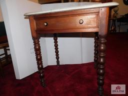 Antique turned leg, marble top table w/drawer 30x29x24