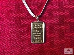 (45) 5g Credit Suisse bar on 14k gold chain w/assay certificate |