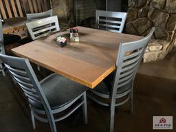 3' wood table, 4' wood table & 8 metal chairs