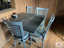 Three 3' wood tables & 11 metal dining chairs