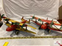 2 Marx tin US Mail wind up airplanes 18" x 14" x 5", as found