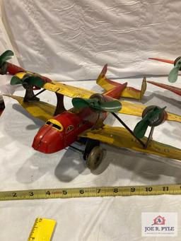 2 Marx tin US Mail wind up airplanes 18" x 14" x 5", as found