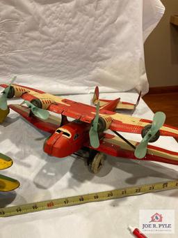 2 Marx tin US Mail wind up airplanes 18" x 14" x 5", as found