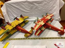 2 Marx tin US Mail wind up airplanes 18" x 14" x 5", as found