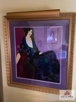 Itzchak Tarkay "Chambre Violette" Serigraph. #97 of 350. Framed with Overhead Light. Dimensions: