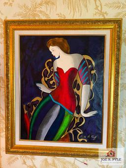 Linda Le Kinff. "Soiree Reussie" Serigrap Framed. Dimensions: Picture 27" x 20", Frame 36" x 29"