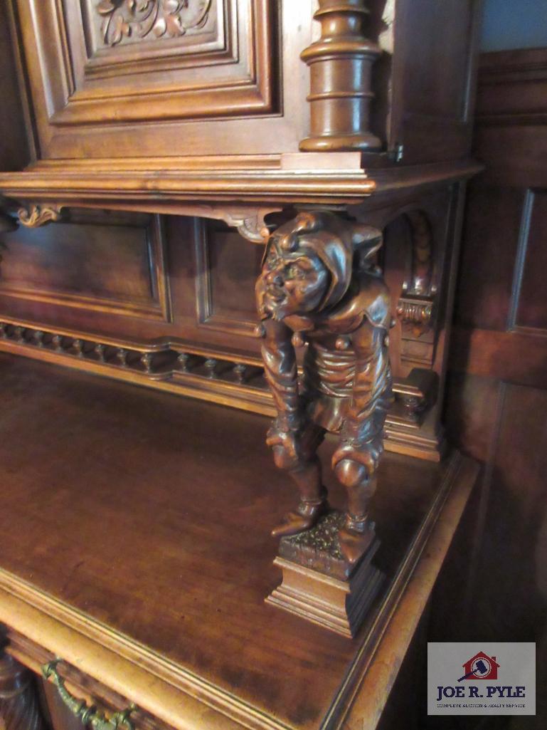 Victorian Style Hand Carved Buffet approx. 6ft wide by 8ft 5in tall by 2 ft deep with key MUST BRING