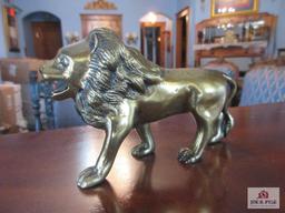 Decorative wooden box with brass lion. Approx. 23x16 inches