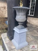 Metal decorative urn on stand 48" high