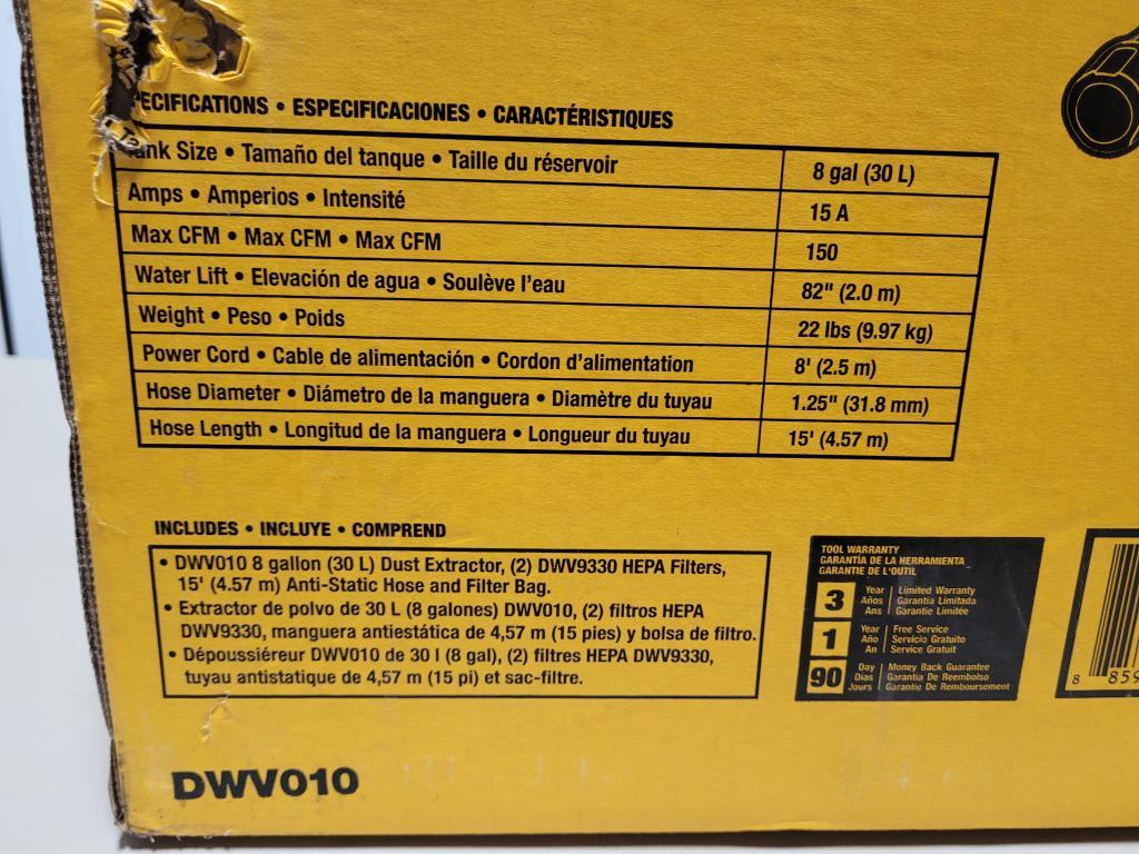 DEWALT 8 GALLON HEPA DUST EXTRACTOR