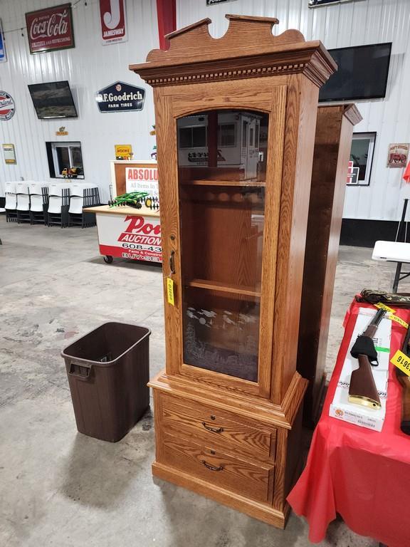 Oak Gun Cabinet w/ 2 Lower Drawers