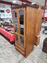 Oak Gun Cabinet w/ Rotissary & 2 Drawer