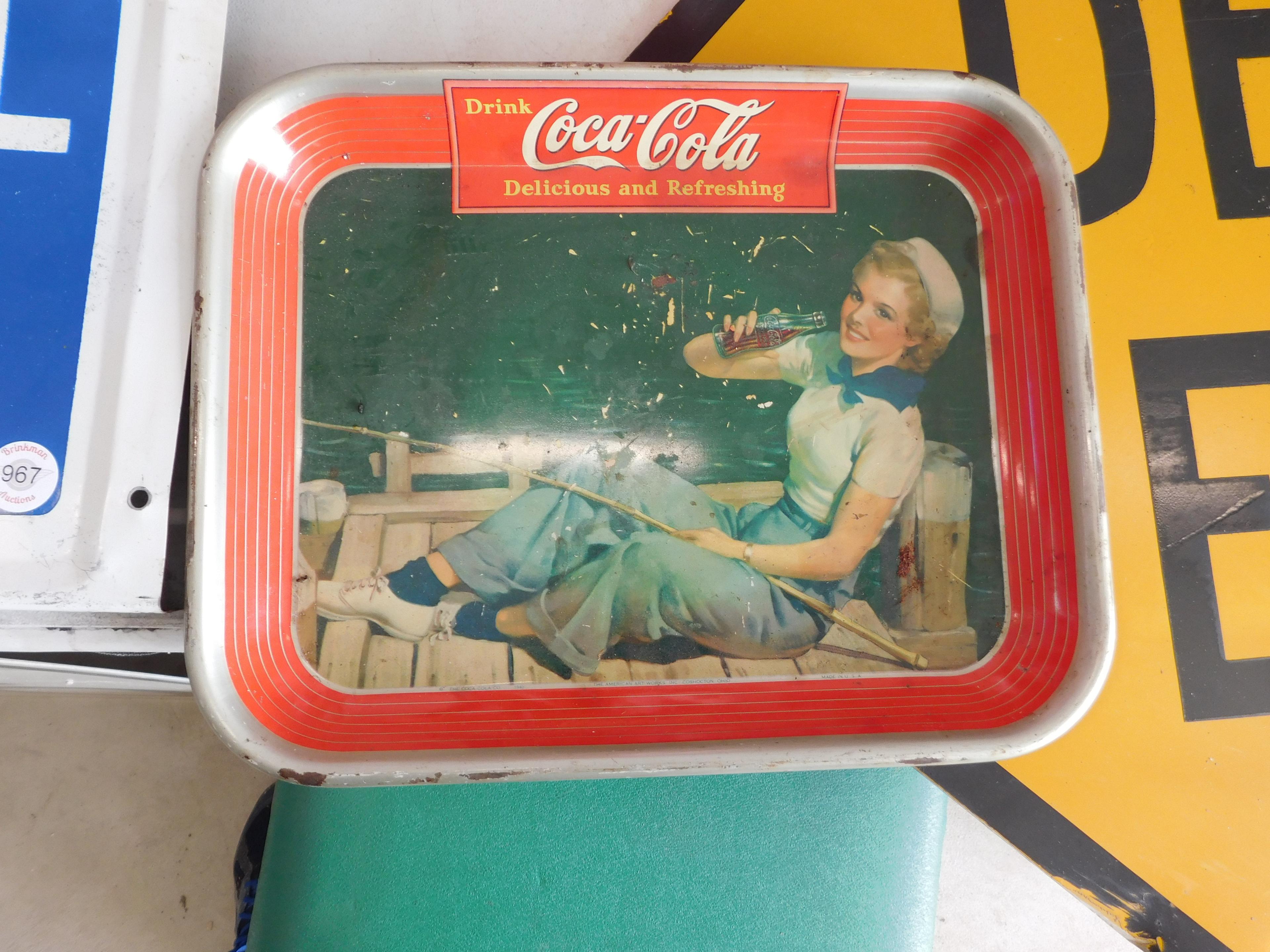 1940 Coca-Cola Sailor Fishing Girl Metal Diner Tray