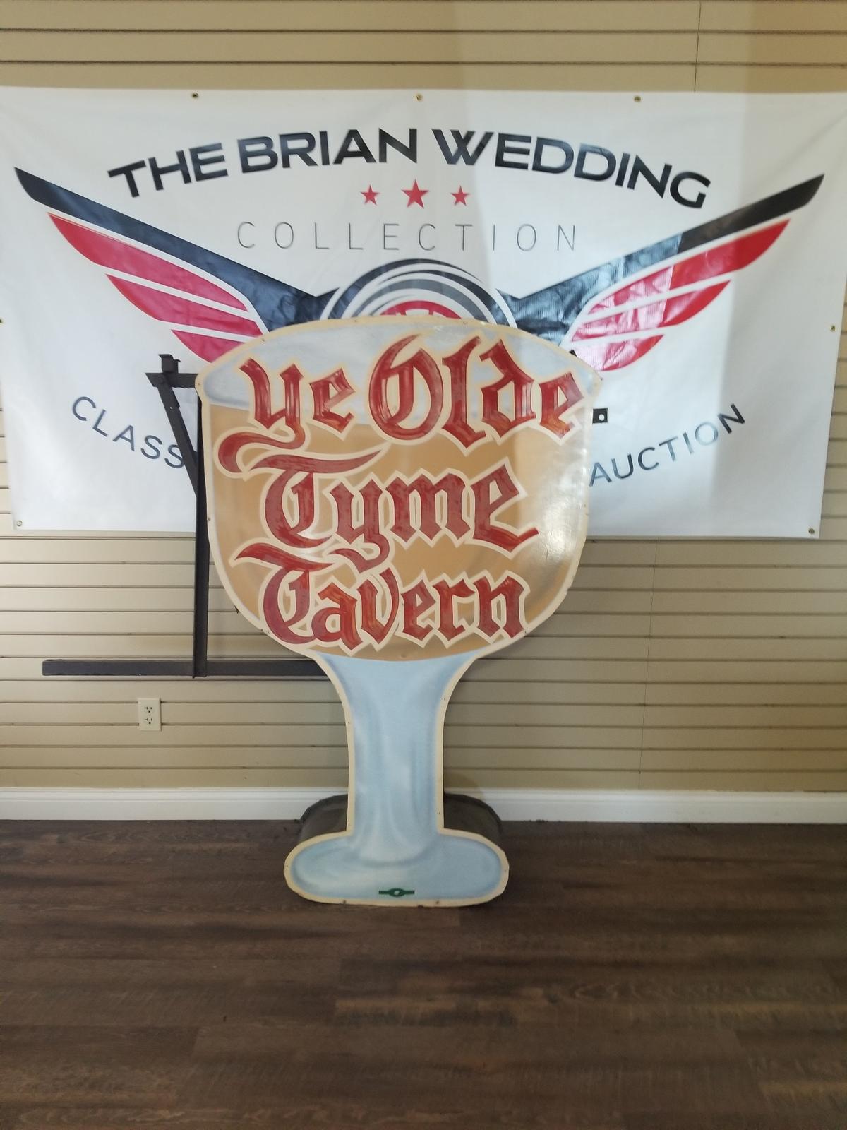"YE OLDE TYME TAVERN" sign hand painted with brackets. Approximately 63"x 40"
