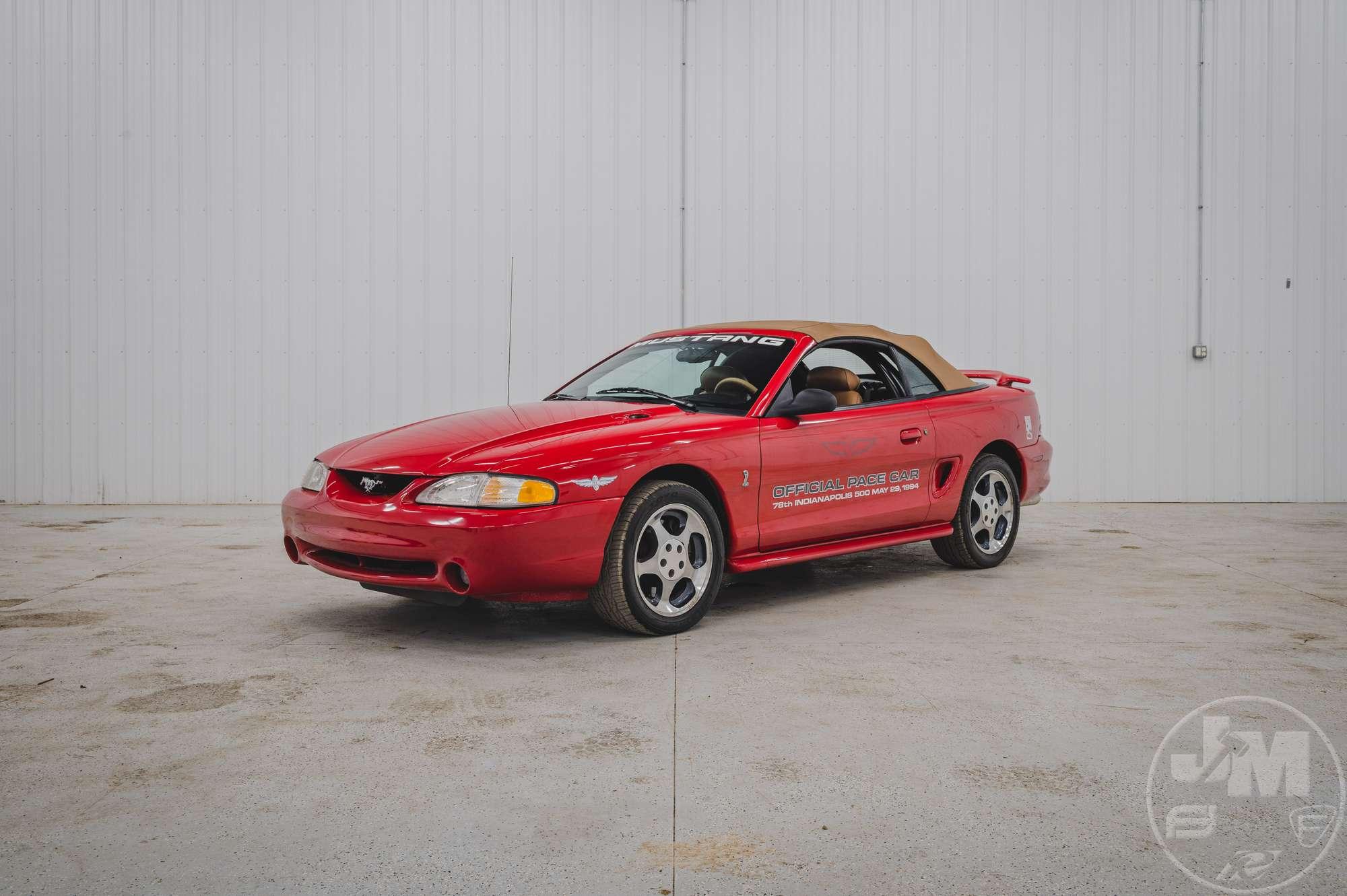 1994 FORD MUSTANG COBRA INDIANAPOLIS 500 PACE CAR VIN: 1FALP45D9RF161507 2 DOOR CONVERTIBLE