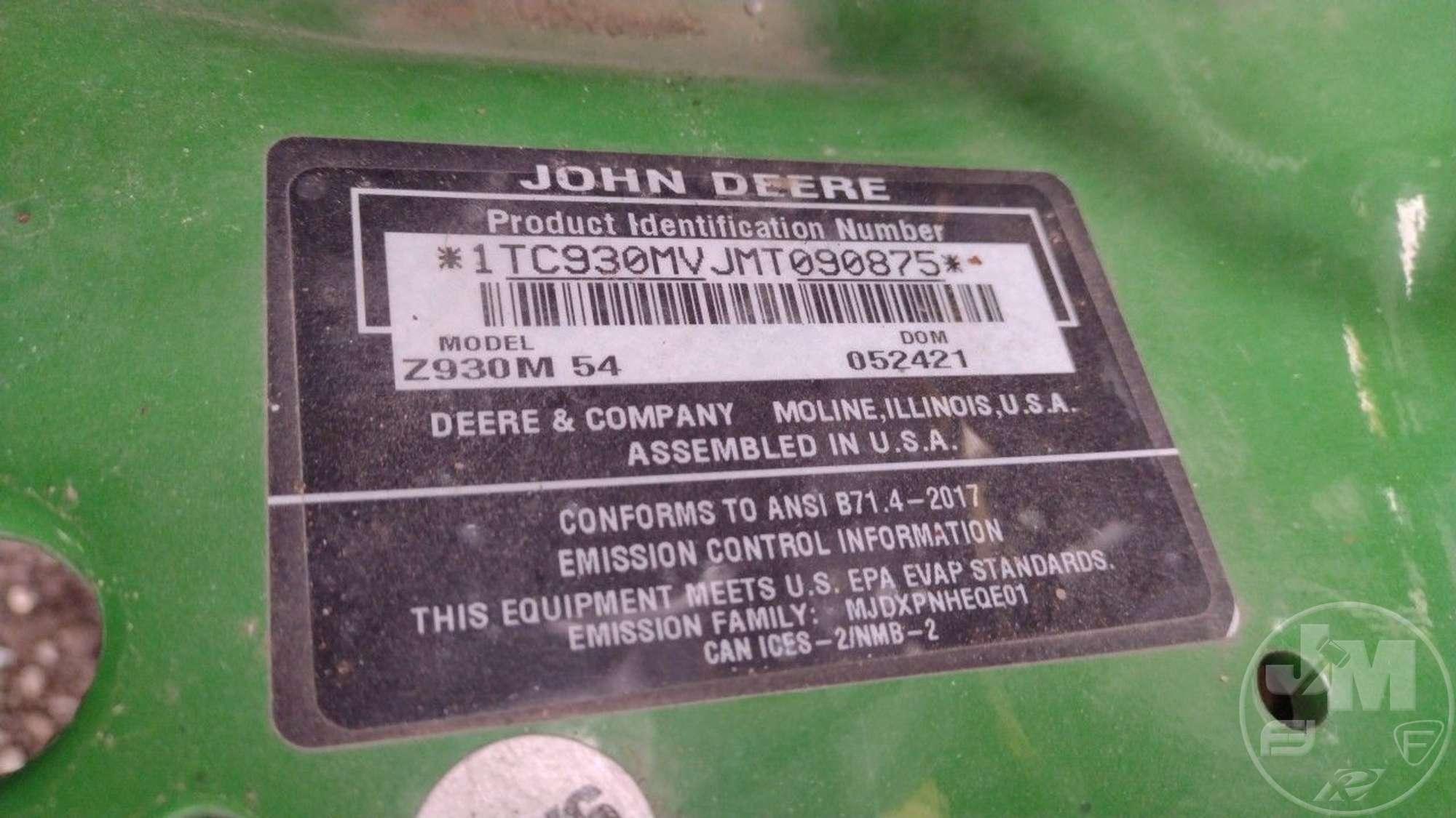 2021 JOHN DEERE Z930M ZERO TURN SN: 1TC930MVJMT090875