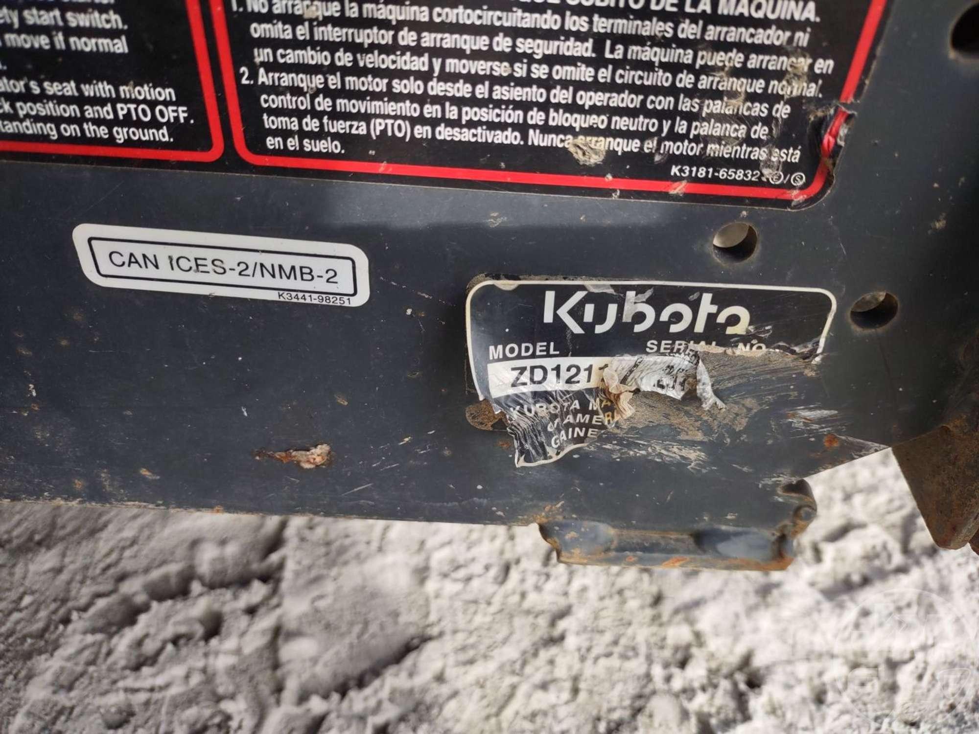 KUBOTA ZD1211 ZERO TURN SN: UNREADABLE