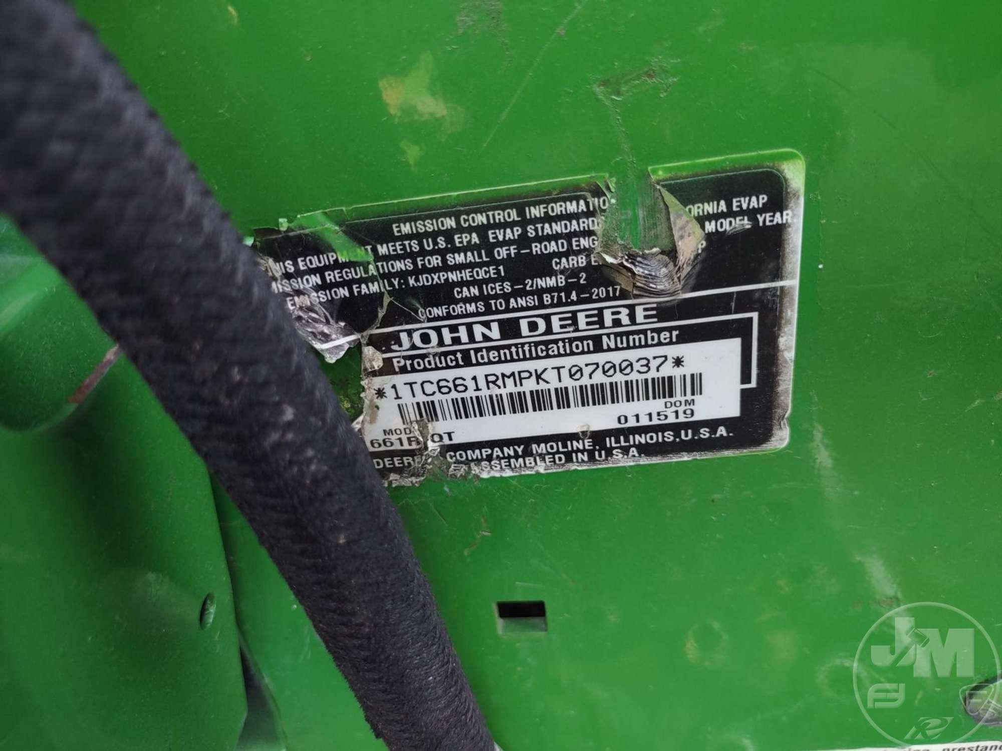 2019 JOHN DEERE 661R STAND ON SN: 1TC661RMPKT070037