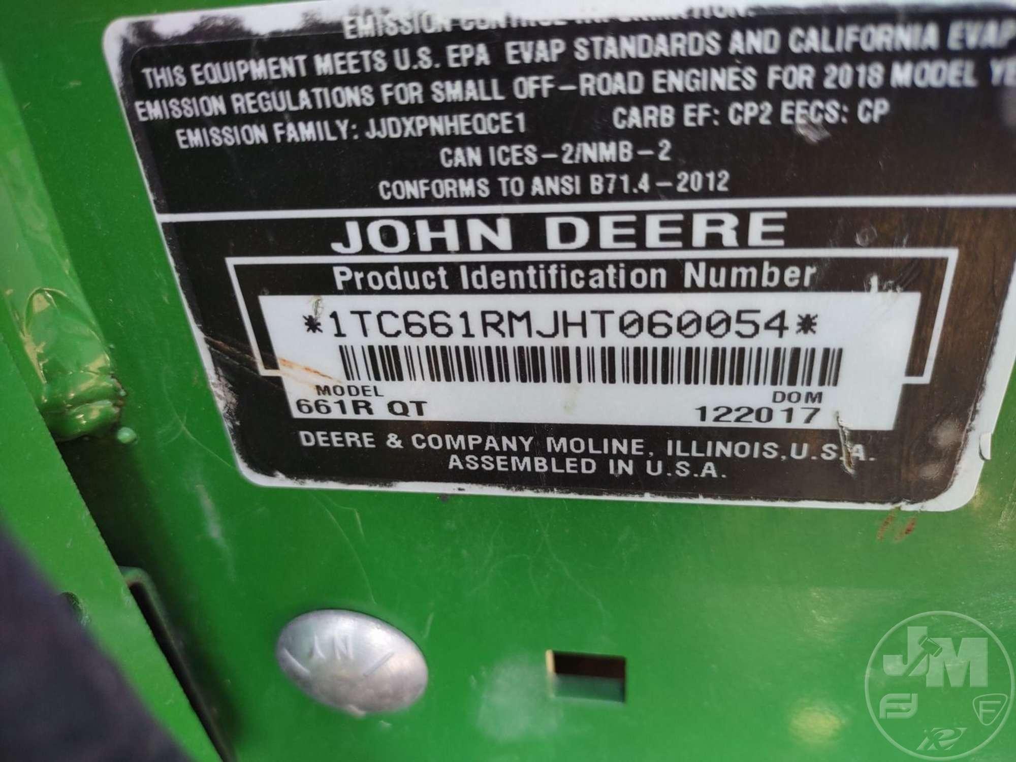 2018 JOHN DEERE 661R STAND ON SN: 1TC661RMJHT060054