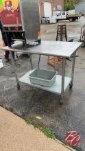 Stainless Steel Table On Casters With Lower Shelf