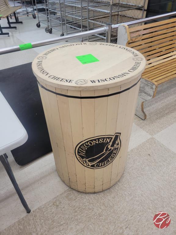 Wisconsin Cheese Wood Barrel W/ Casters