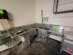 Stainless Steel 3-Well Corner Sink W/ Drainboards