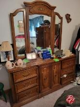 Wood 6-Drawer Dresser with Mirror