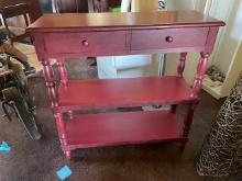 Wood 2-Drawer Table W/Underneath Shelves