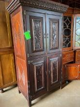 NEW Indonesia Hand Carved Mahogany 4-Door Armoire