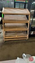 Wood Multi-Tier Slant Merchandiser Rack W/Casters