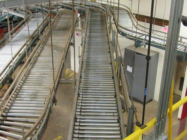 Approx. 100' of Roller Conveyor System w/Belt Decline Section (24" W w/36"