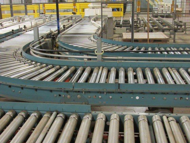 Approx. 100' of Roller Conveyor System w/Belt Decline Section (24" W w/36"