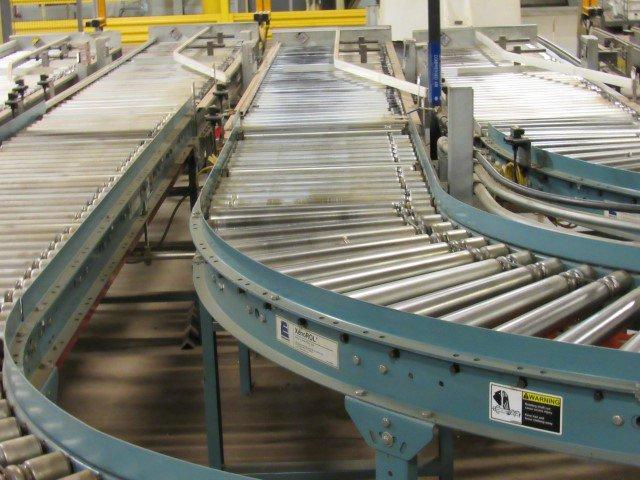 Approx. 100' of Roller Conveyor System w/Belt Decline Section (24" W w/36"