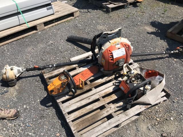 4 Pcs: Stihl Backpack Blower; Poulan Pro Chainsaw; Stihl Pole Saw; Stihl Chainsaw