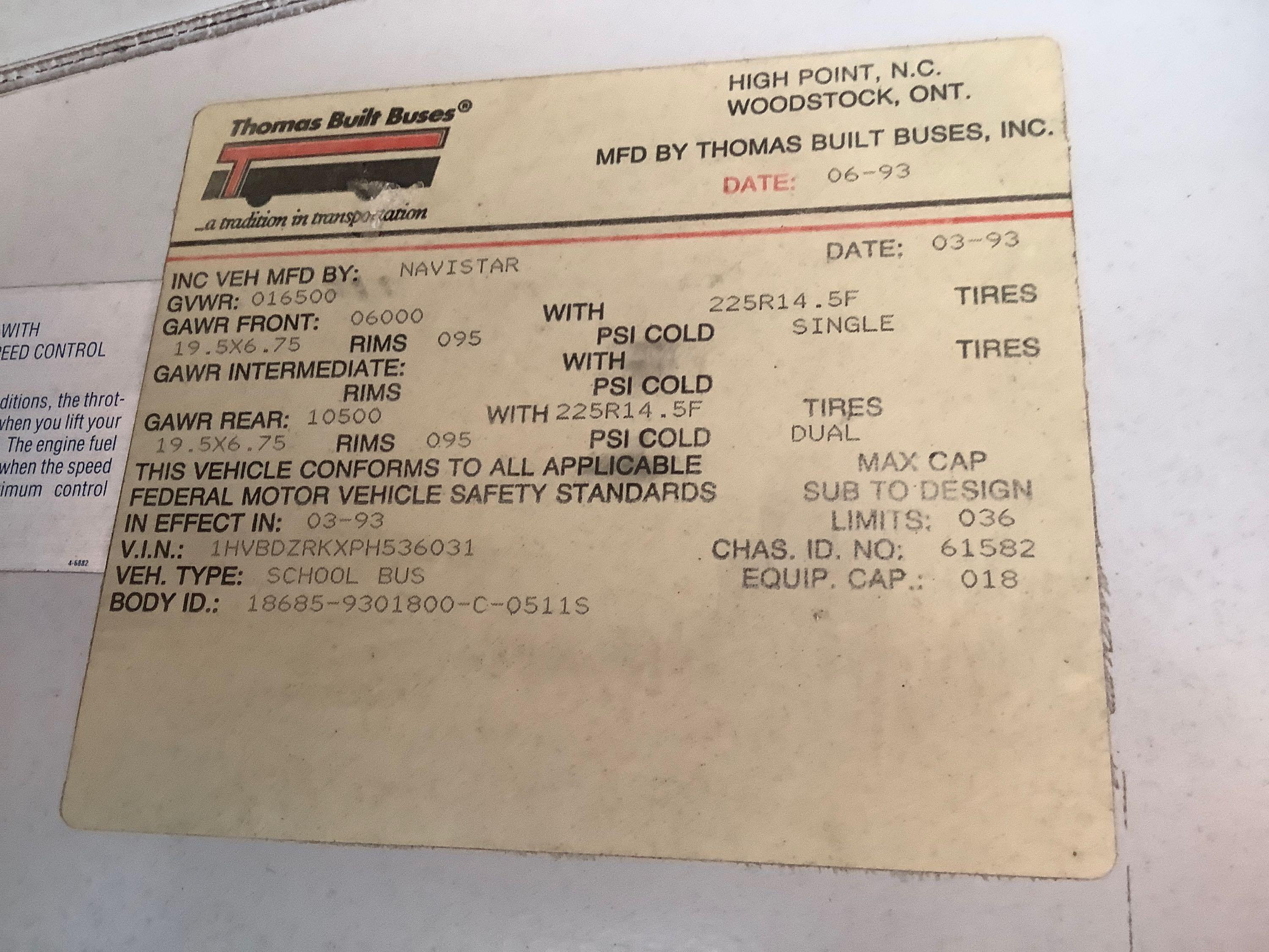 1993 International Handicap School Bus (County of Middlesex Unit #27)