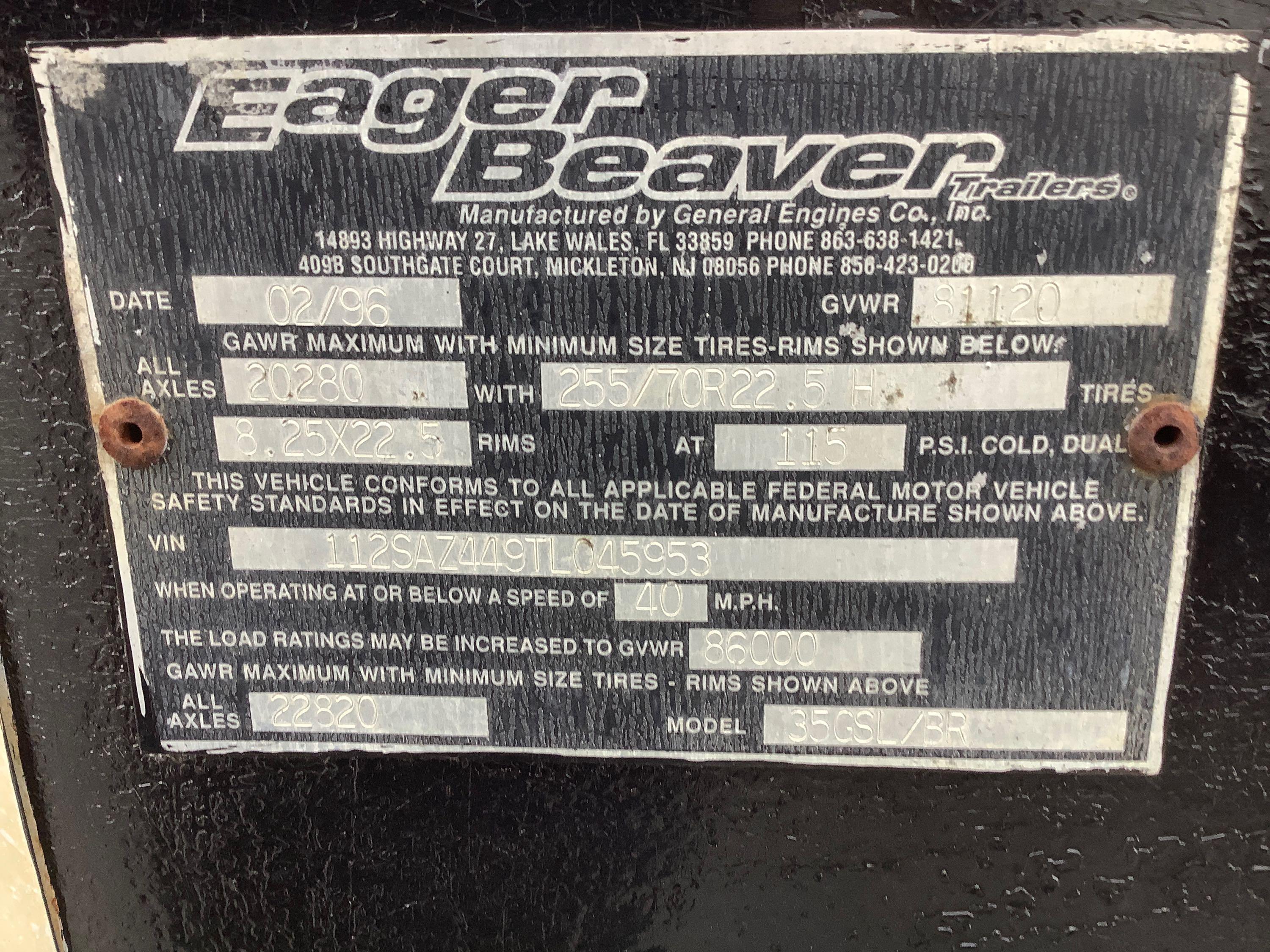 1996 EAGER BEAVER 25' LOWBOY TRAILER