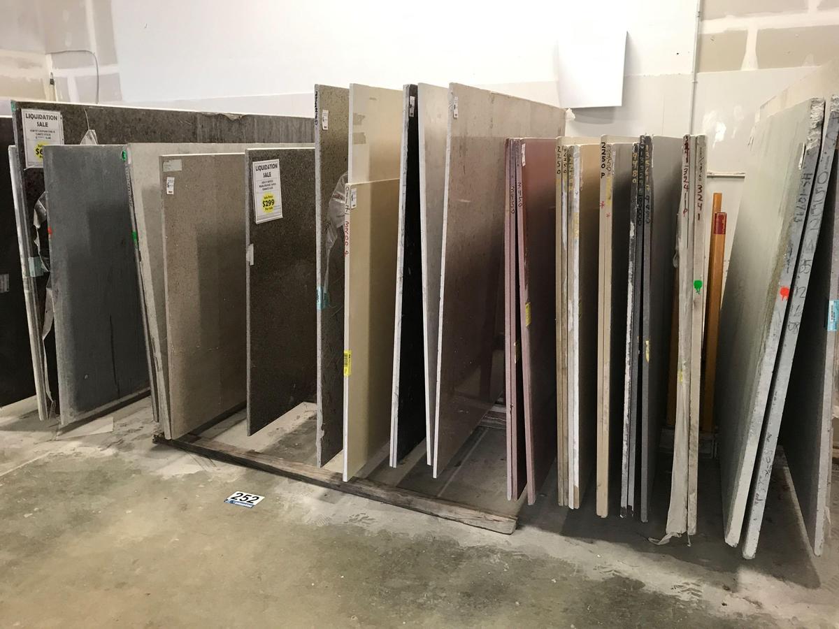 ASSORTED QUARTZ SLABS & SLAB RACK