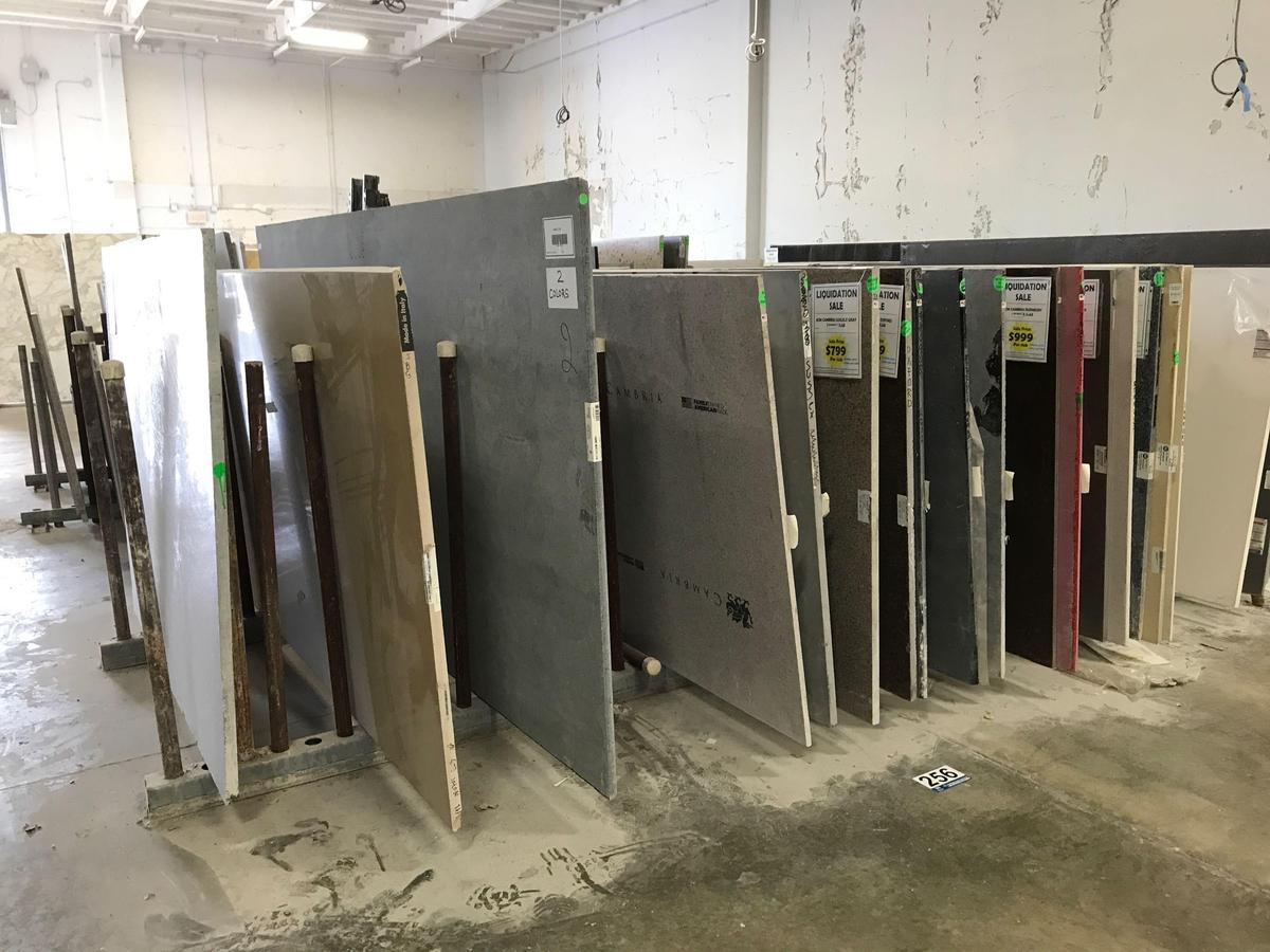 ASSORTED QUARTZ SLABS & SLAB RACK