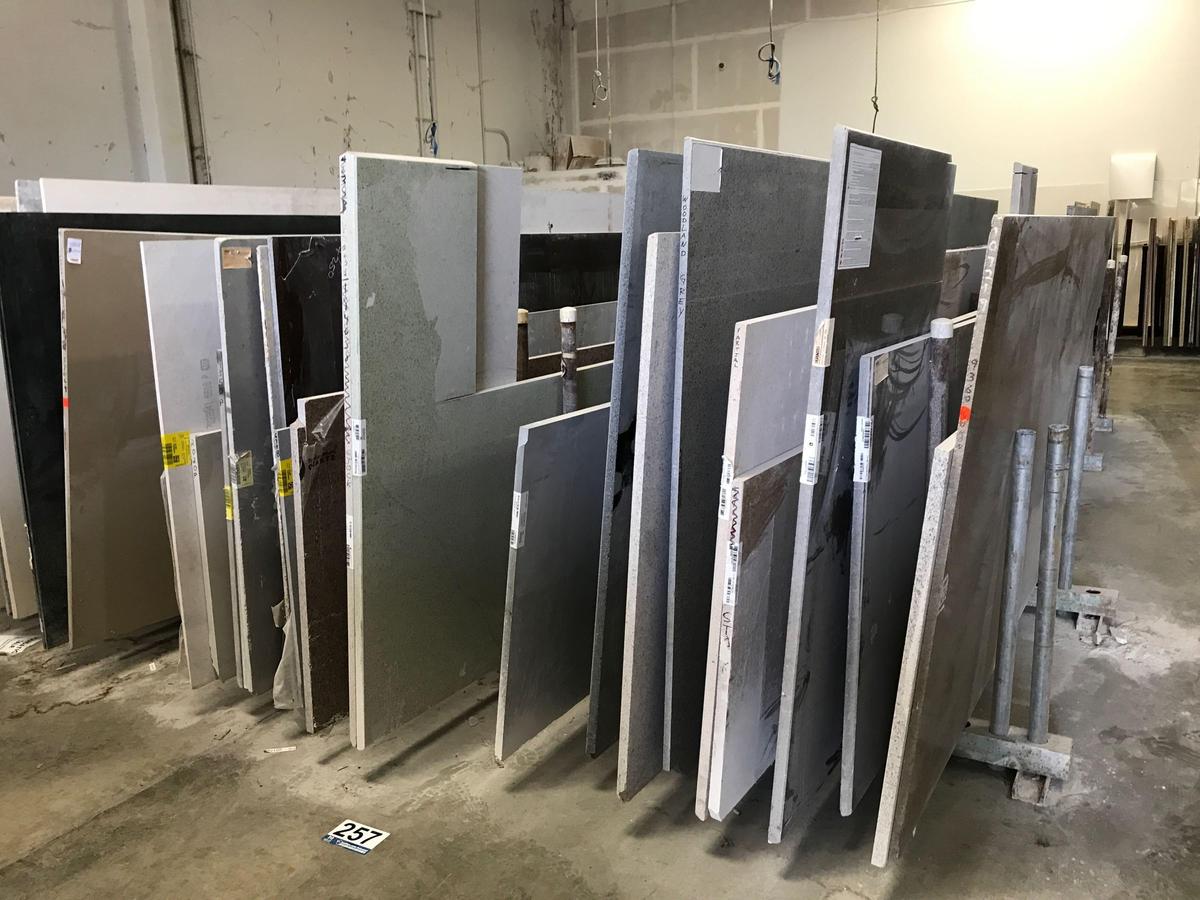 ASSORTED QUARTZ SLABS & SLAB RACK