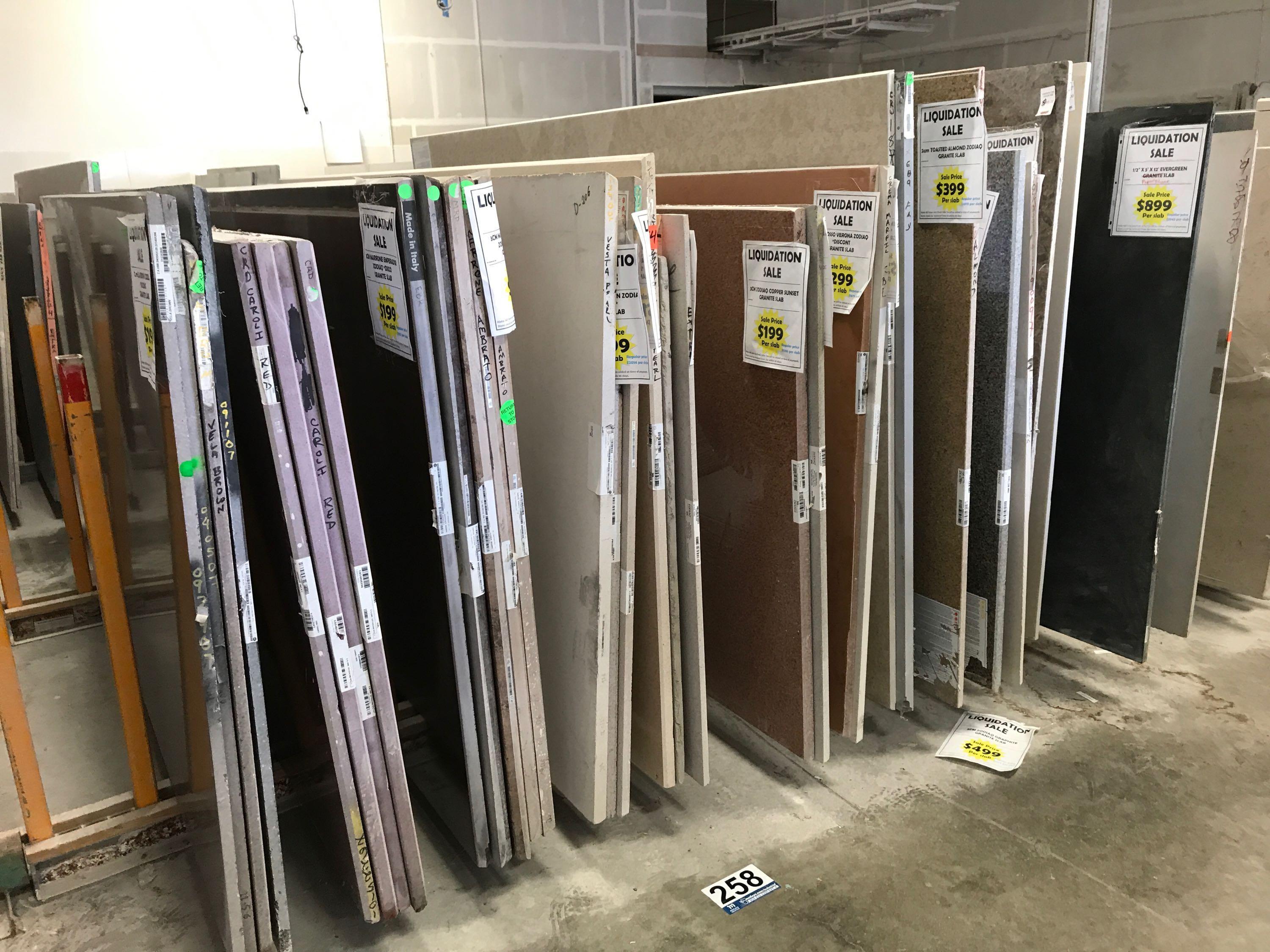 ASSORTED QUARTZ SLABS & SLAB RACK