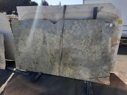 MARBLE SLAB, GRANITE REMNANT & METAL A-FRAME