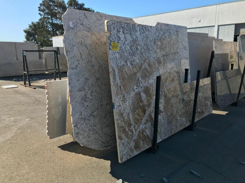 GRANITE & QUARTZ SLABS, REMNANTS & METAL A-FRAME