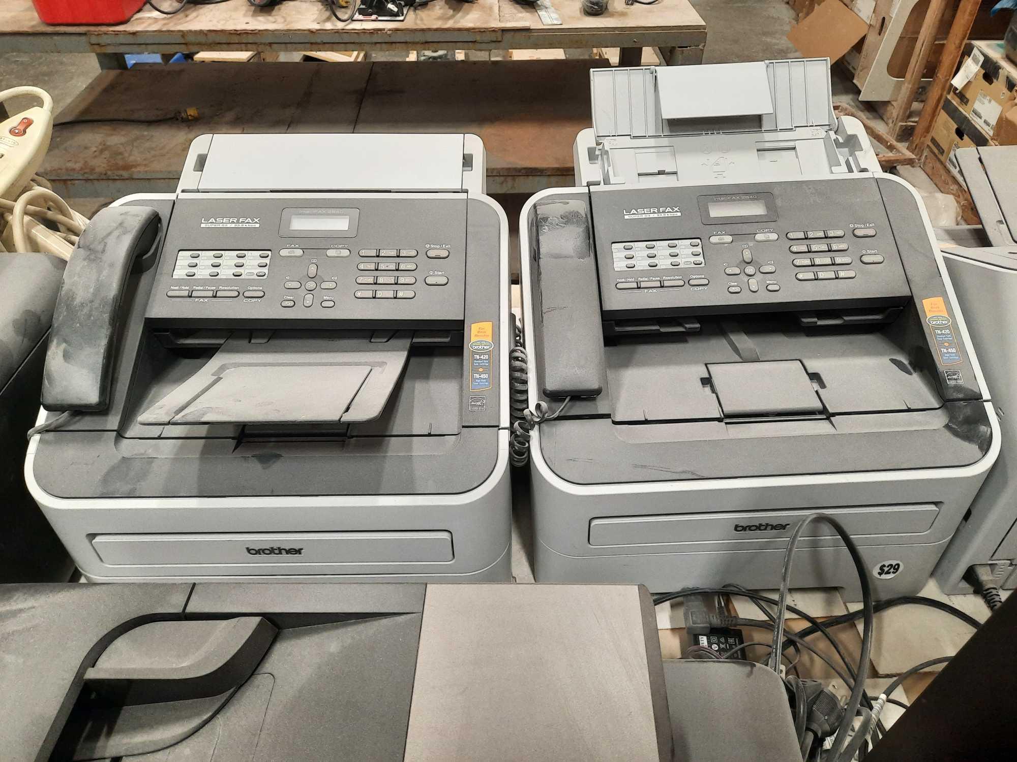 VARIOUS PRINTERS, FAX MACHINES, POWER STRIPS, EXT. CORDS.