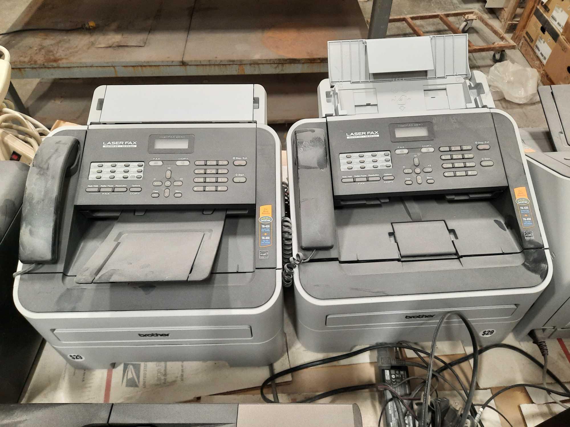 VARIOUS PRINTERS, FAX MACHINES, POWER STRIPS, EXT. CORDS.