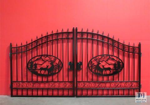 2021 Greatbear 14ft Bi-Parting Wrought Iron Gate w/ "Deer" Artwork