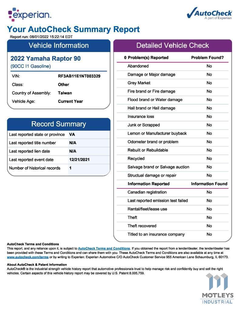 2022 Yamaha Raptor 90 ATV (New)