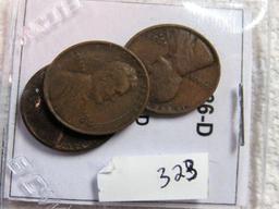 1926-D, 1931-D, 1933-D Lincoln Cents