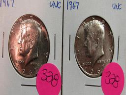 2 1967 UNC Kennedy Half Dollars