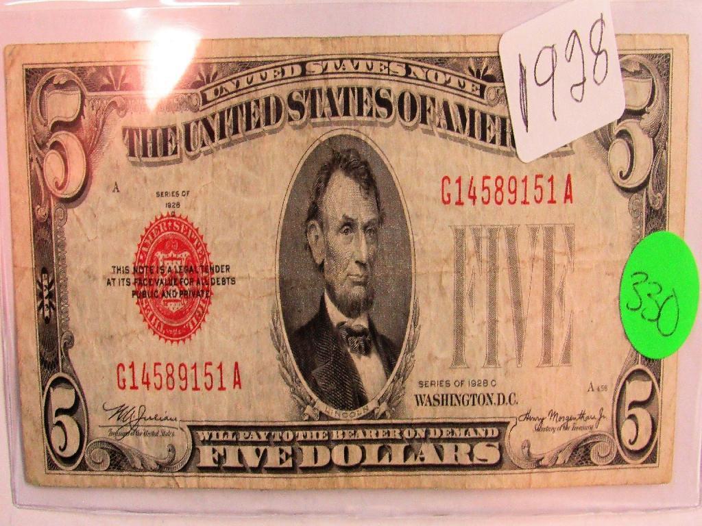 1928 Red Seal $5 Note 1928C