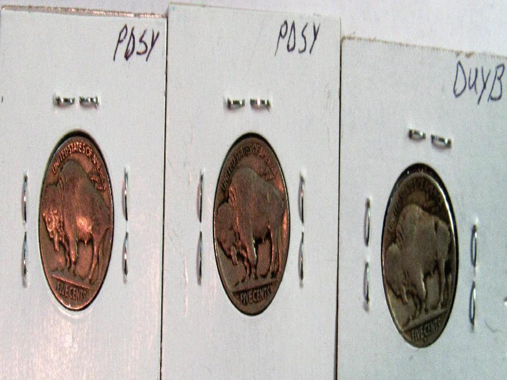 3 ea Buffalo Nickels 1925, 1929, 1929D